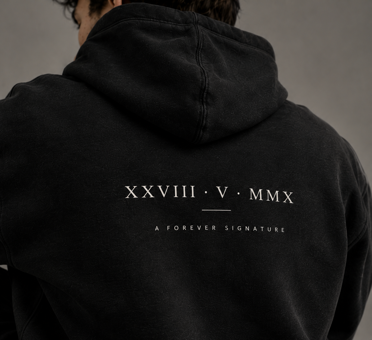 ARTIVO Signature Hoodie Roman numeral date detail